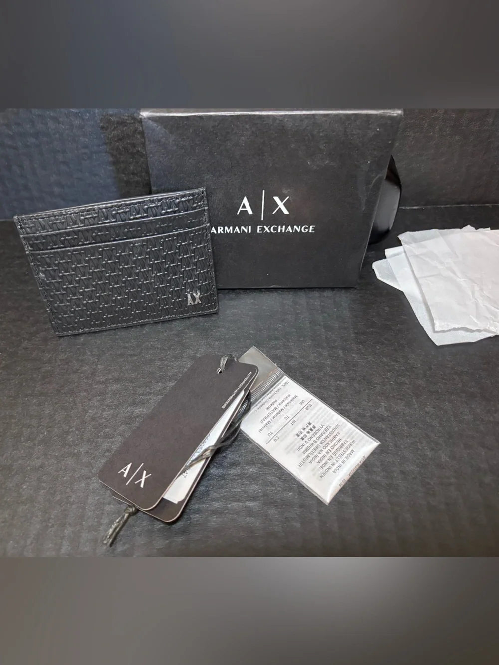 Armani Exchange NWT Black Embossed Logo Card Holder